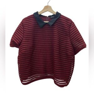 Eloquii Red and Black Oversized Blouse with Peter Pan Collar